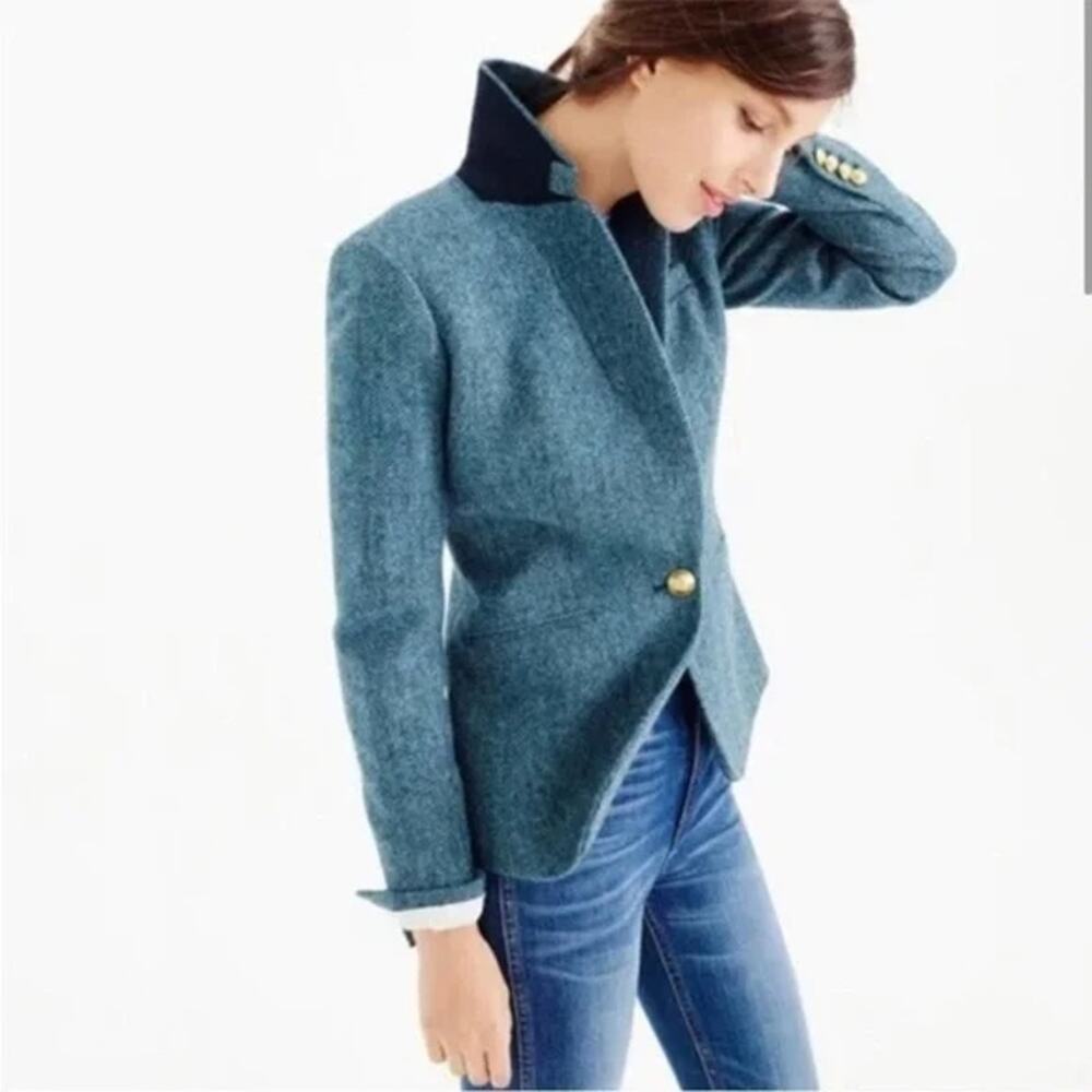 J.Crew Women's Blue Herringbone Campbell Wool Blazer Coat Size 00
